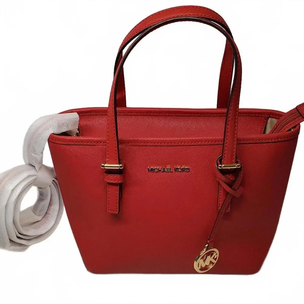 Michael Kors Red Saffiano Leather Small Tote Crossbody Bag‎ Gold Hardware
